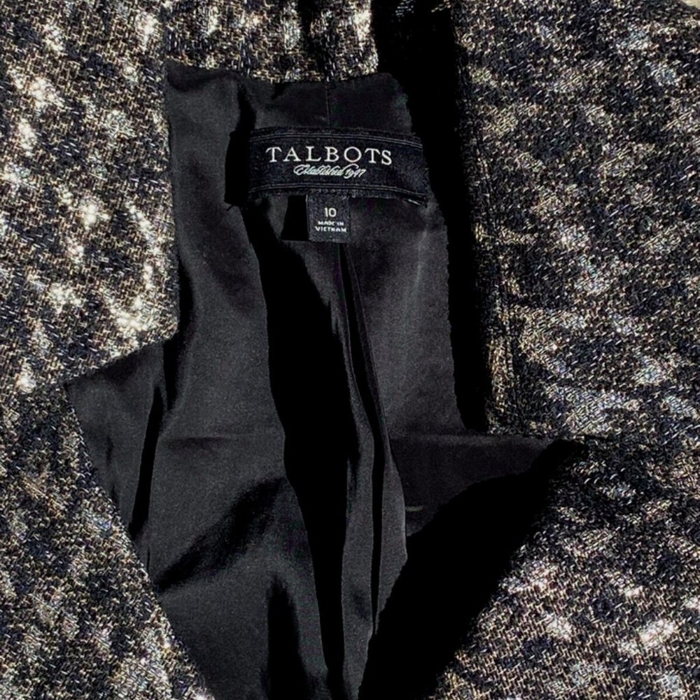 Talbots Size 10 Black Metallic Gold Houndstooth Tweed Button Swing Blazer Jacket - Picture 8 of 8